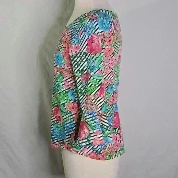 HANNAH Floral Rose Stripe Top sz S Cottagecore Boho - Picture 4 of 8